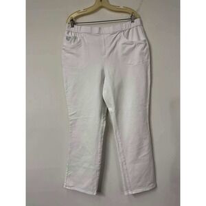 New Quacker Factory DreamJeannes Large Tall White Pull On Pants Rhinestone Heart
